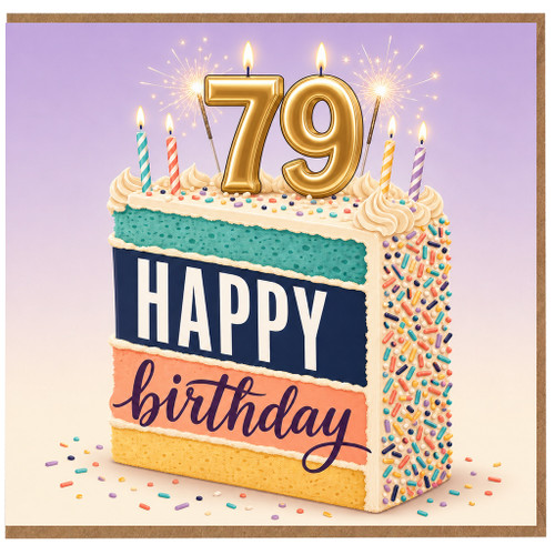 79th Birthday Card, Happy Birthday Cake Design Card
