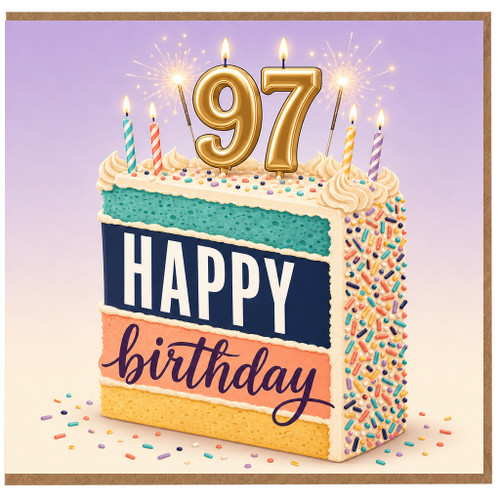 97th Birthday Card, Happy Birthday Cake Design Card