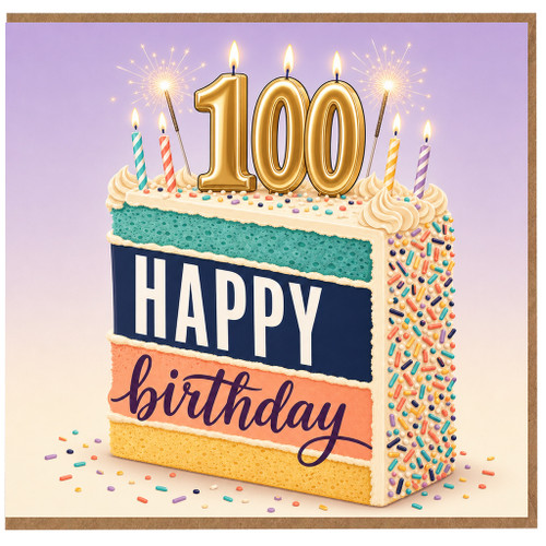 100th Birthday Card, Happy 100th Birthday Cake Design Card