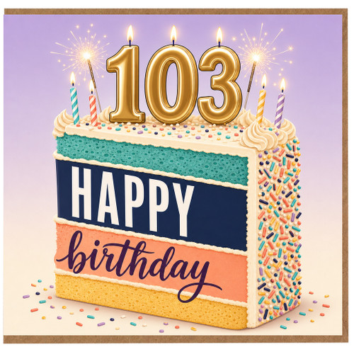 103rd Birthday Card, Happy Birthday Cake Design