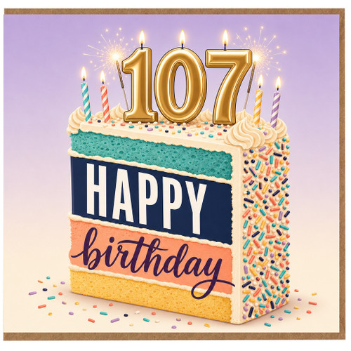 107th Birthday Card, Happy Birthday Cake Design Card