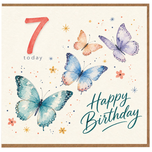 7th Birthday Card, Happy Birthday Butterfly Card