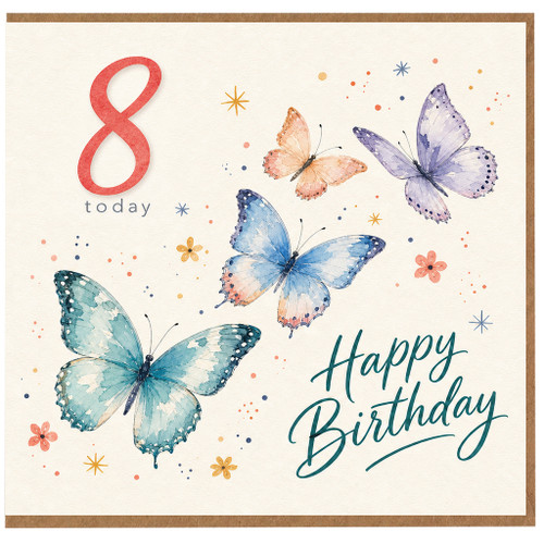 8th Birthday Card, Happy Birthday Butterfly Card