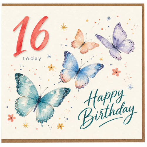 16th Birthday Card, Happy Birthday Butterflies Card