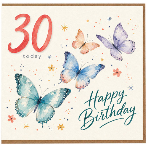 30th Birthday Card, Happy Birthday Butterfly Card