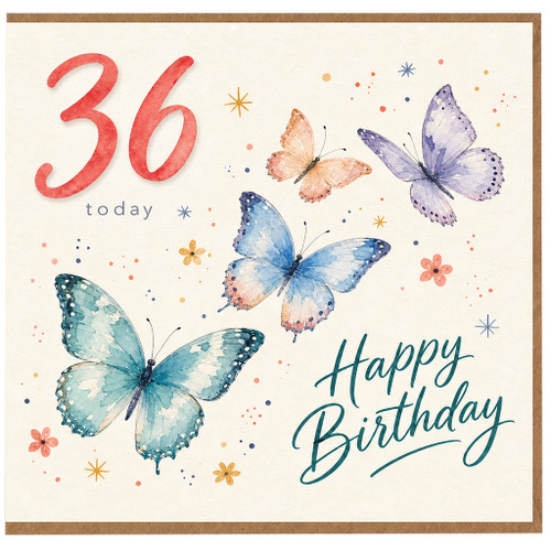 36th Birthday Card, Happy Birthday Butterfly Card