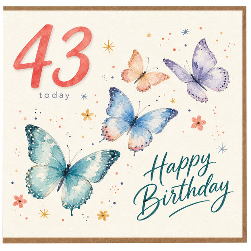 43rd Birthday Card, Happy Birthday Butterfly Card for Her