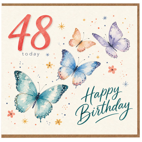 48th Birthday Card, Happy Birthday Butterfly Card for 48 Today