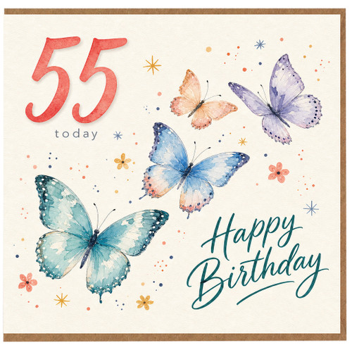 55th Birthday Card, Happy Birthday Butterfly Design