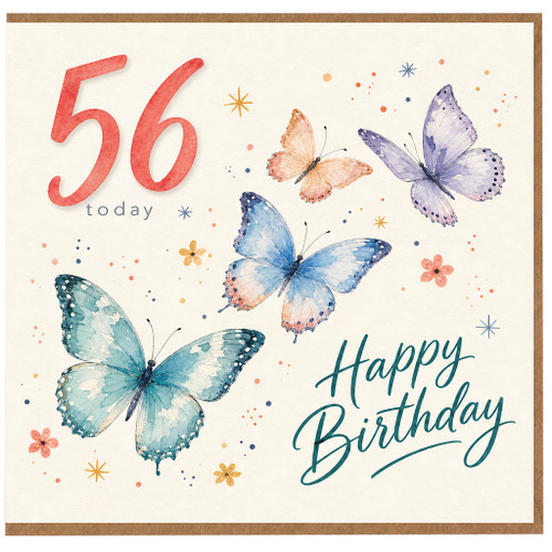 56th Birthday Card, Happy Birthday Butterfly Card