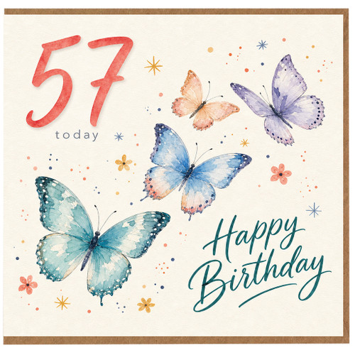 57th Birthday Card, 57 Today Happy Birthday Butterfly Card