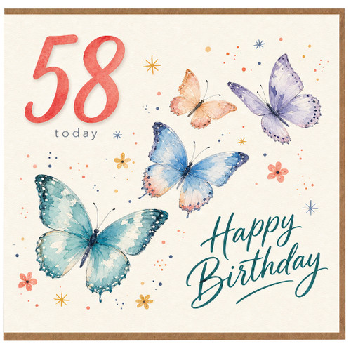 58th Birthday Card, Happy Birthday Butterfly Card