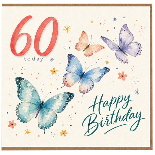 60th Birthday Card, Happy Birthday Butterfly Card