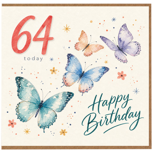 64th Birthday Card, Happy Birthday Butterflies Card