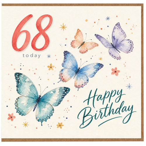 68th Birthday Card, Happy Birthday Butterflies Card