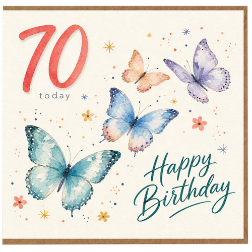 70th Birthday Card, Butterfly Happy Birthday Card