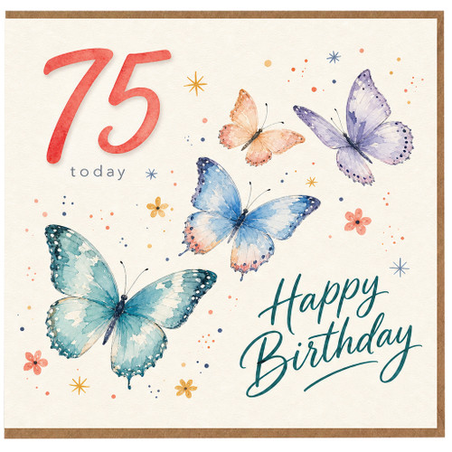 75th Birthday Card, Happy Birthday Butterfly Design