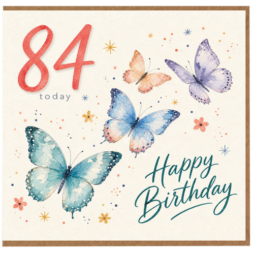 84th Birthday Card, Happy Birthday Butterfly Design
