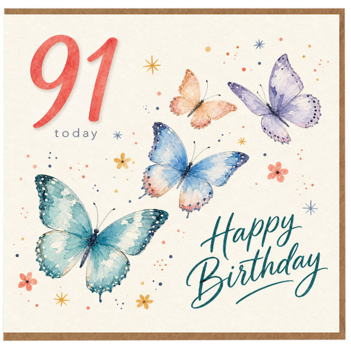 91st Birthday Card, Happy Birthday Butterfly Card