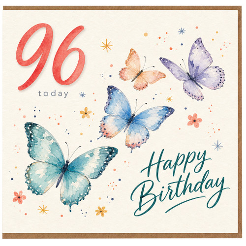 96th Birthday Card, Happy Birthday Butterfly Card