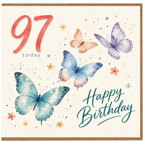 97th Birthday Card, Happy Birthday Butterflies Design