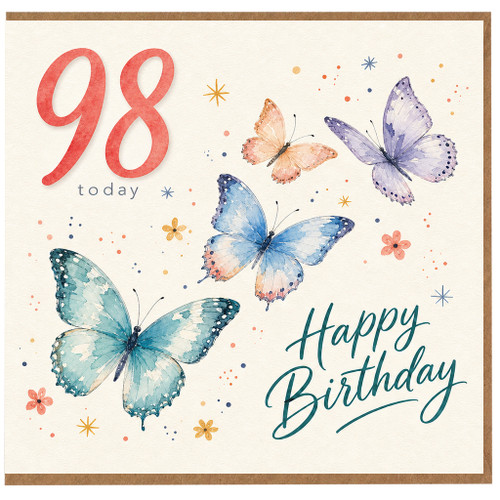 98th Birthday Card, Happy Birthday Butterfly Card