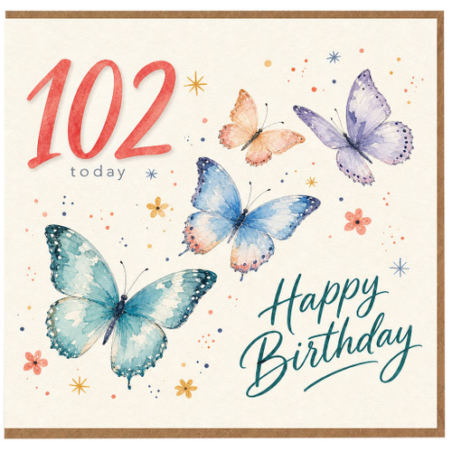 102nd Birthday Card, Happy Birthday Butterflies Card
