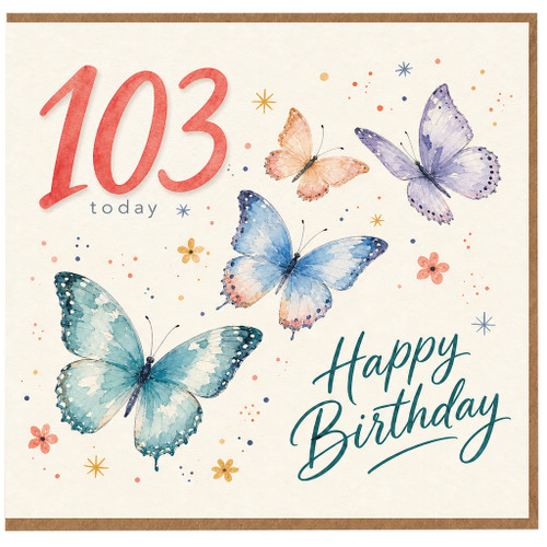 103rd Birthday Card, Happy Birthday Butterfly Design Card