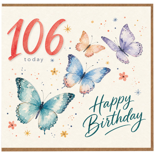 106th Birthday Card, Happy Birthday Butterflies Card