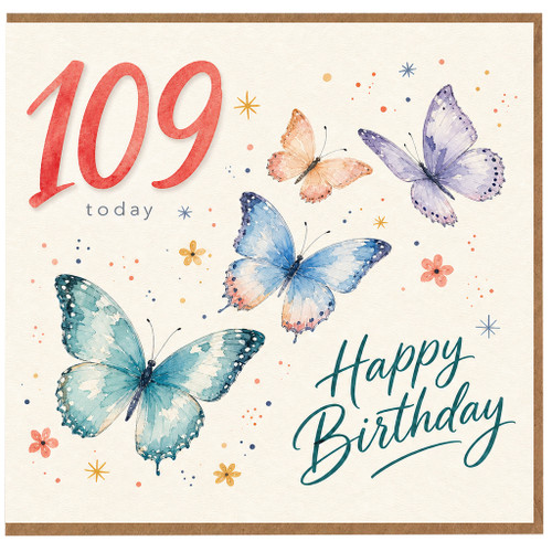 109th Birthday Card, Happy Birthday Butterfly Card