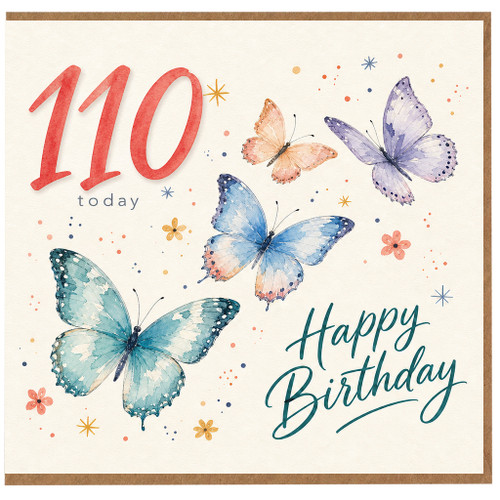 110th Birthday Card, Happy Birthday Butterflies Card
