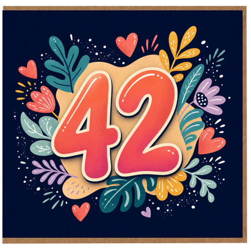 42nd Birthday Card, Colourful Floral Heart Design