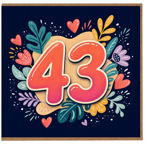 43rd Birthday Card, Floral Heart Design