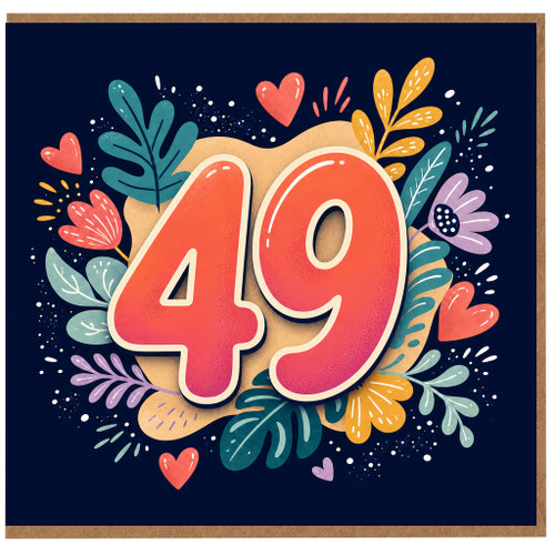 49th Birthday Card, Colourful Floral Heart Design