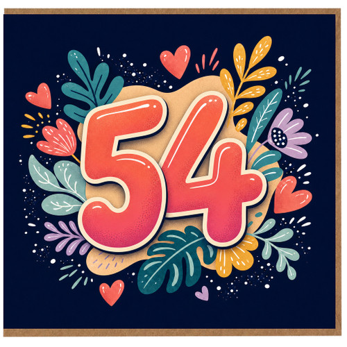 54th Birthday Card, Colourful Floral Hearts Design