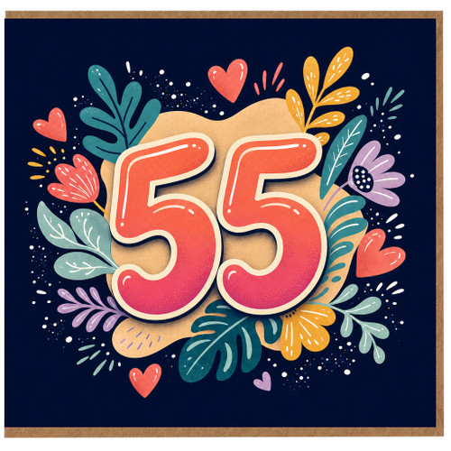 55th Birthday Card, Floral Heart Number 55 Card