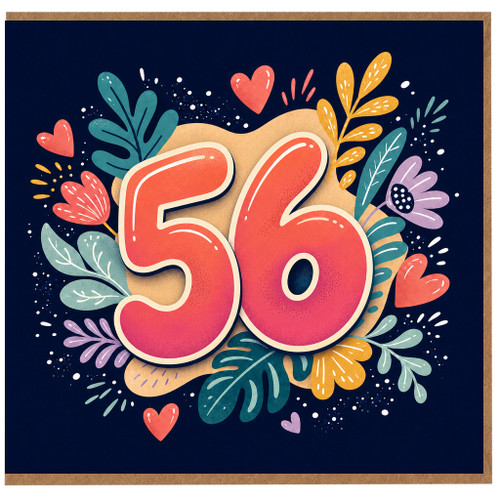 56th Birthday Card, Colourful Floral Heart Design