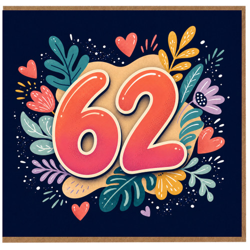 62nd Birthday Card, Floral Heart Design