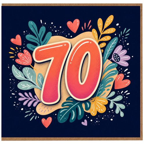 70th Birthday Card, Floral Heart Design