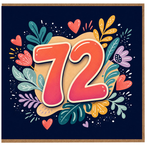 72nd Birthday Card, Colourful Floral Heart Design