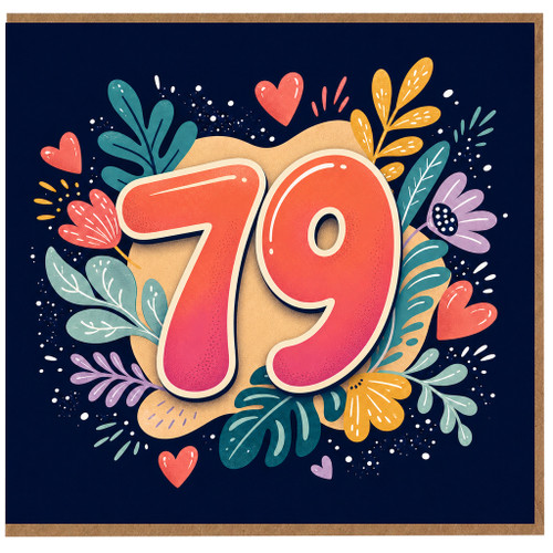 79th Birthday Card, Colourful Floral Heart Design