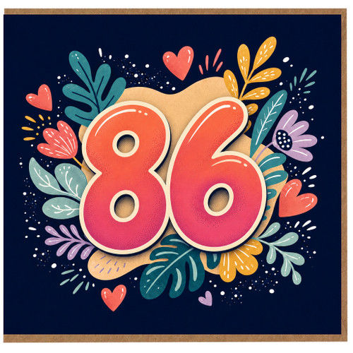 86th Birthday Card, Colourful Floral Hearts Design