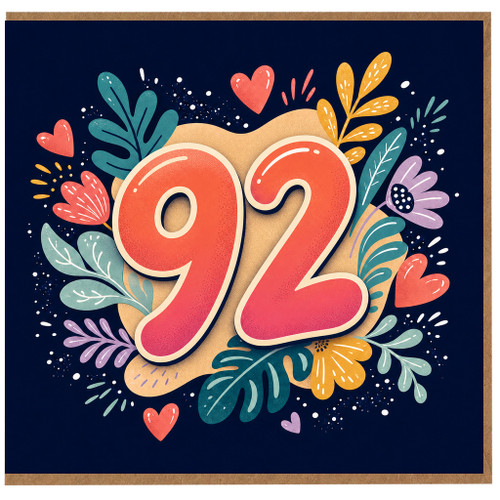 92nd Birthday Card, Colourful Hearts and Leaves Design