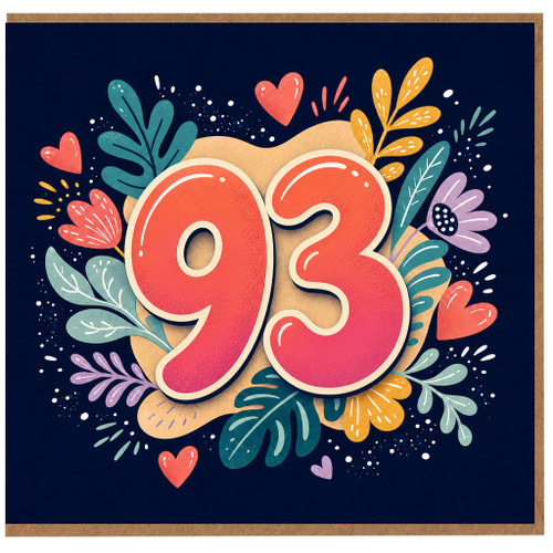 93rd Birthday Card, Colourful Floral Number 93 Card