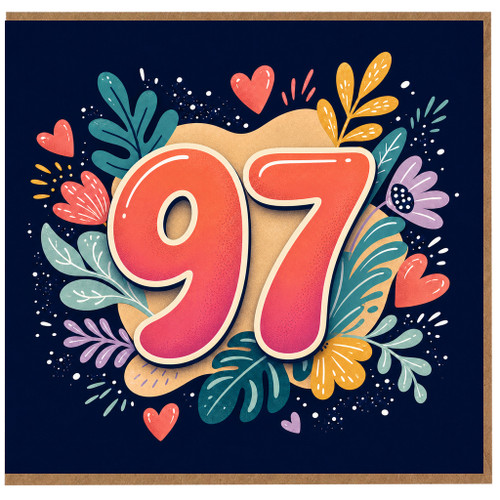 97th Birthday Card, Floral Heart Design