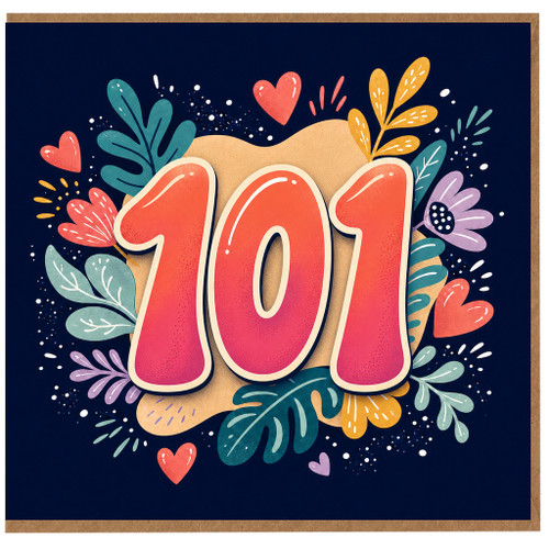 101st Birthday Card, Colourful Floral Number 101 Card