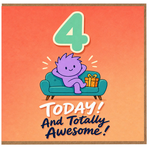 4th Birthday Card, Today! And Totally Awesome Cute Character Card