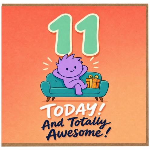 11th Birthday Card, 11 Today and Totally Awesome Cute Character Card