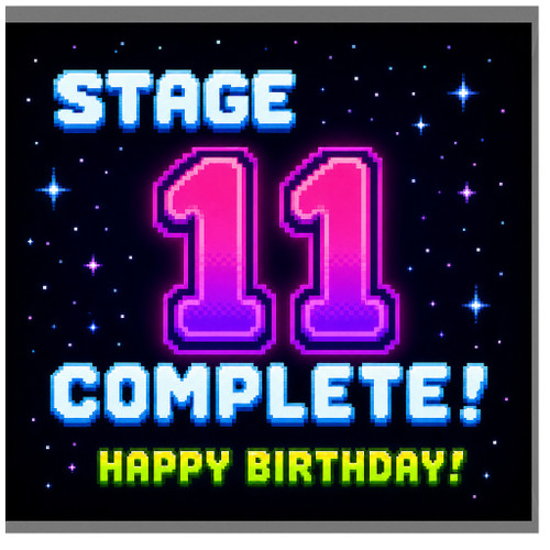 11th Birthday Card, Stage 11 Complete Retro Gaming Birthday Card