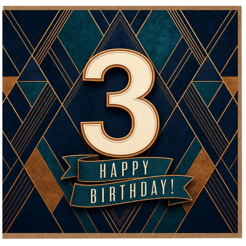3rd Birthday Card, Art Deco Happy Birthday Card